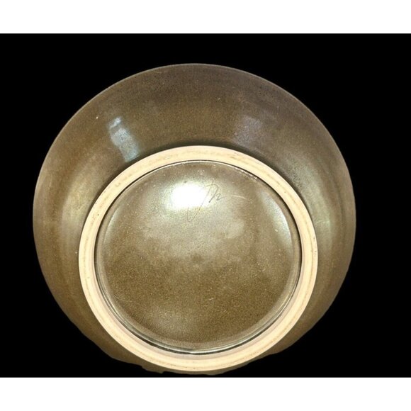 Vintage Studio Art Pottery Bowl Iridescent Burnt Brown Glaze 11" Shallow Signed - Picture 6 of 11